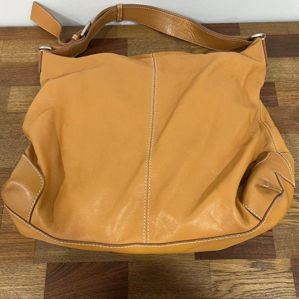 Talbots Tan Pebbled Leather Slouchy Shoulder Hobo Bag Adjustable Boho Oversized